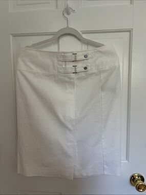 Lauren Ralph Lauren Crisp White Pencil Skirt with Double Tab Waist